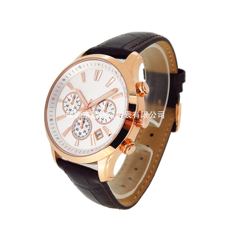 穩(wěn)達時不銹鋼配真皮表帶表男士手表生產廠家