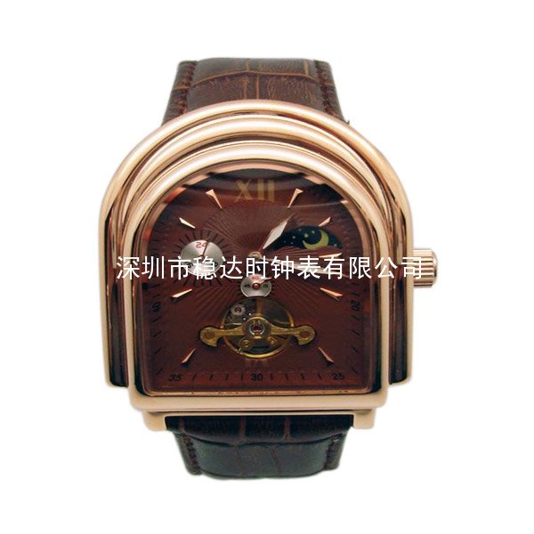 穩(wěn)達(dá)時高端霸氣真空電鍍不銹鋼殼牛皮表帶手表定制廠家