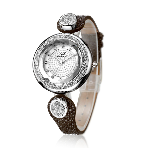 穩(wěn)達時合金鑲鉆女士皮帶時尚手表