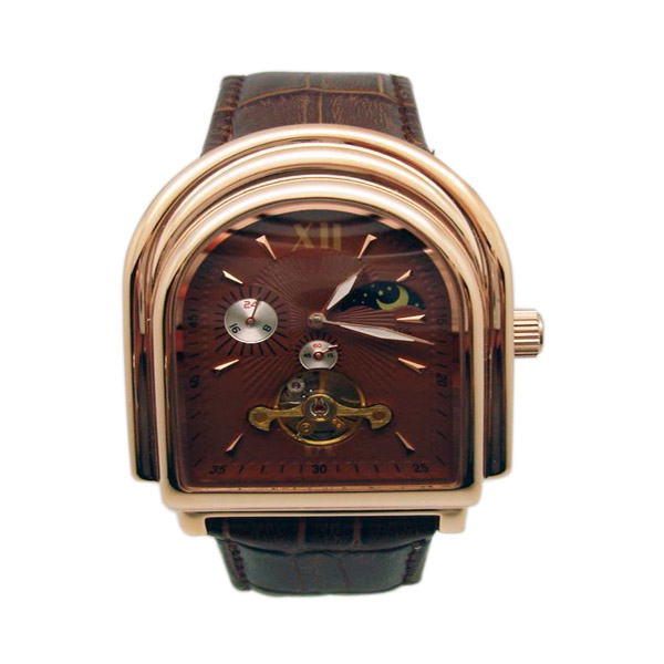 穩(wěn)達時高端霸氣真空電鍍不銹鋼殼牛皮表帶手表定做